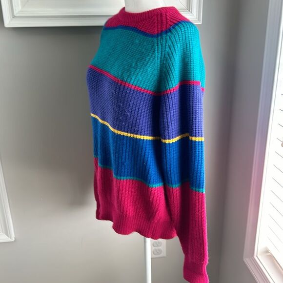 Vintage 90s Classic Fashion Striped Rainbow Sweater Medium - Picture 4 of 13